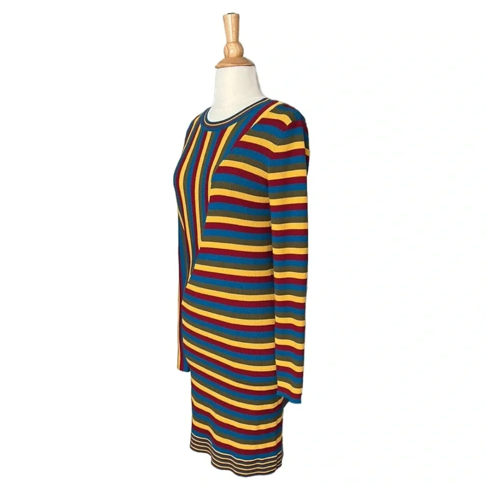 VICTOR‎ GLEMAUD Wool Knit Sweater Dress Multi-Color Striped Retro 70s, Medium